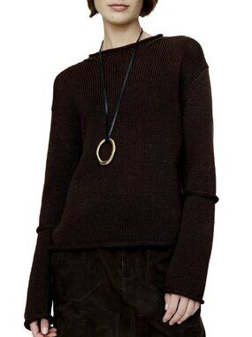 BANANA REPUBLIC COTTON ROLL-NECK BROWN KNIT FISHERMAN SWEATER NWT XS